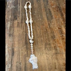 43” wooden rustic painted bead rosary with clay cross